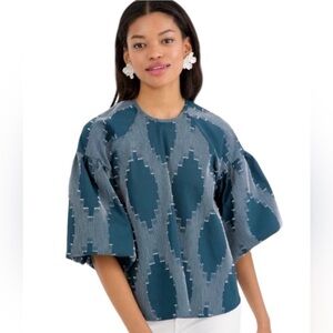 HUNTER BELL Navy and White Geometric Blouse
